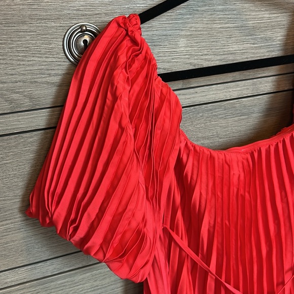 Express | Red Pleated Off-Shoulder Mini Dress | XS - Picture 2 of 9